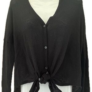 Babaton Black Button-Front Tie Cardigan